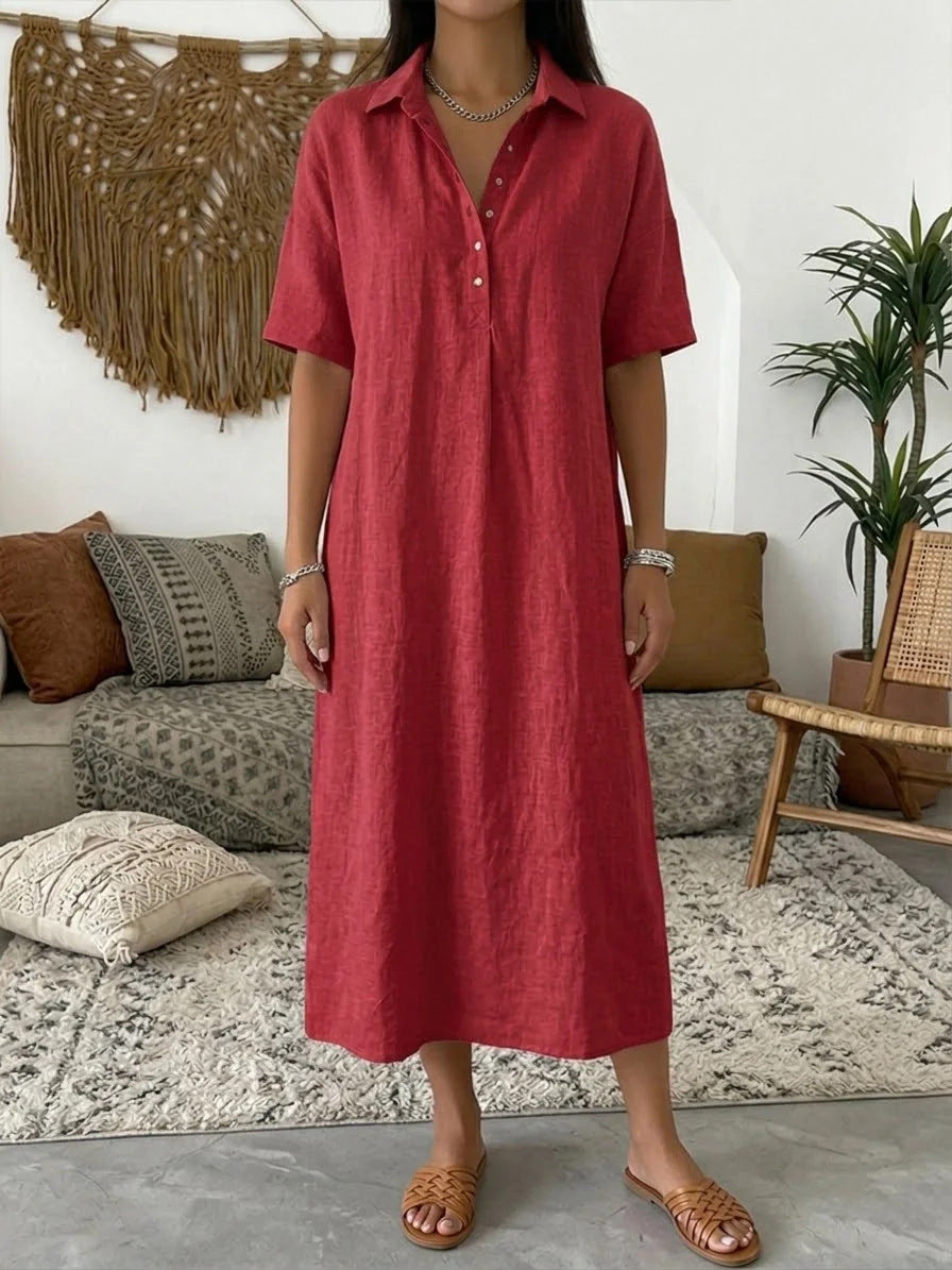 Straight-cut Linen Dress With A Polo Collar
