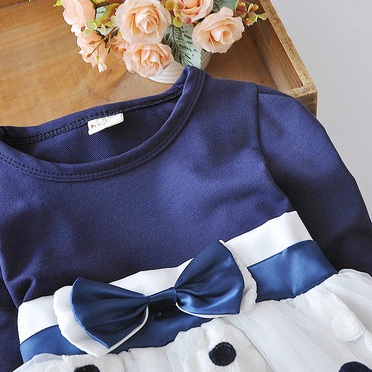 Girls' Long Sleeve Bow Detail Dress