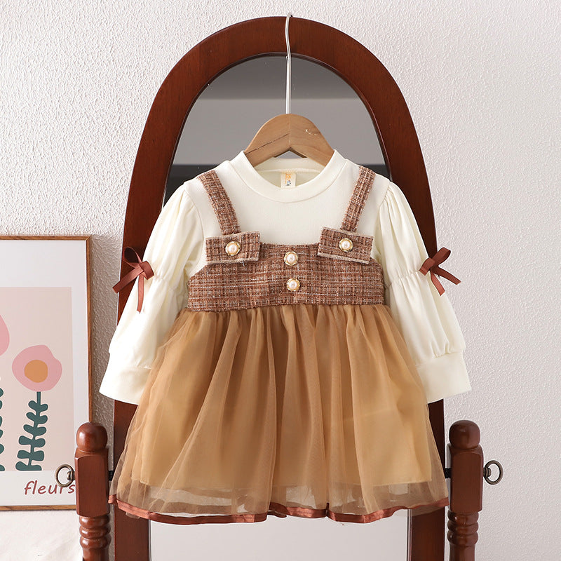 Girls' Spring And Autumn New Dress Korean Style Trendy Princess Skirt Fake Two-piece Suspender Skirt