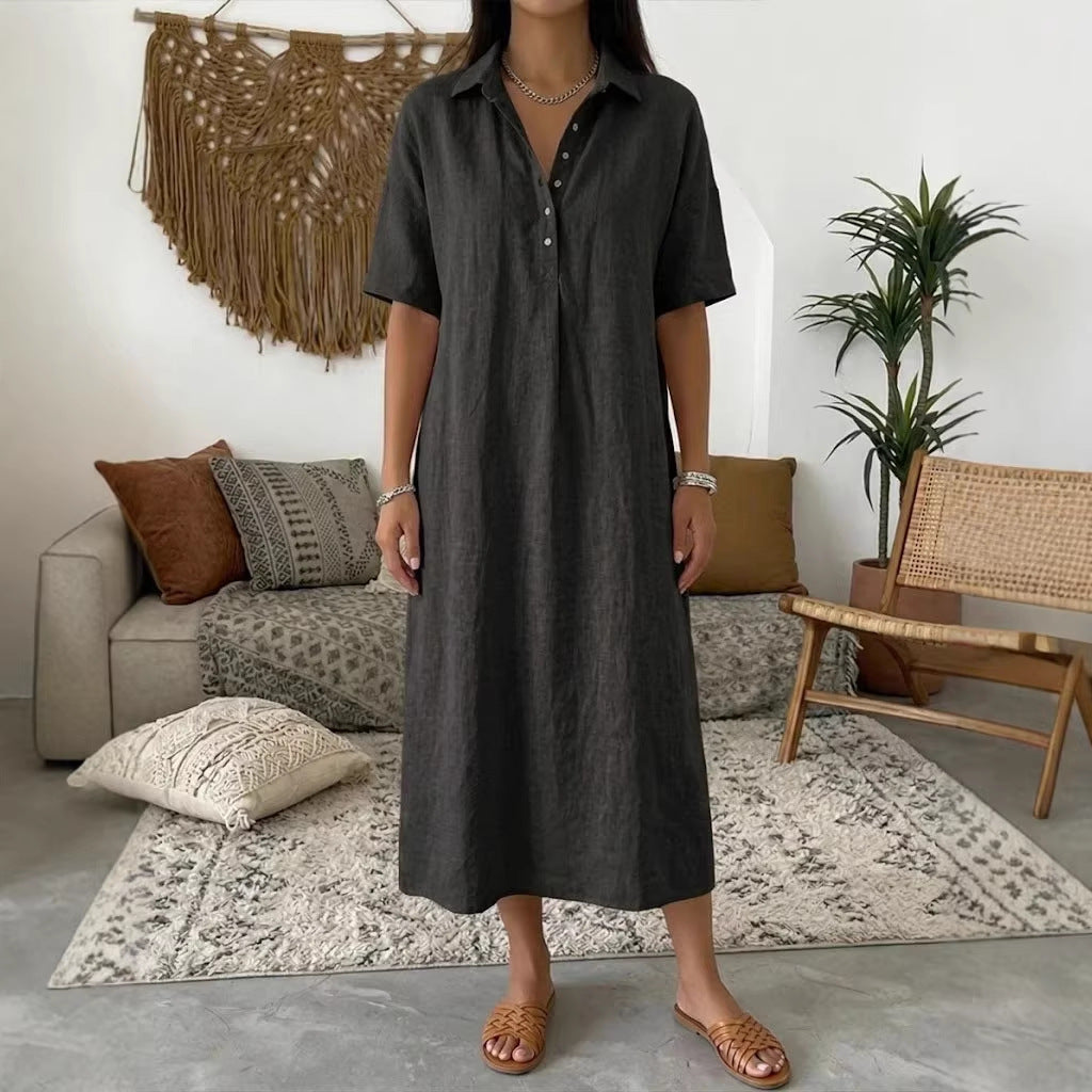 Straight-cut Linen Dress With A Polo Collar