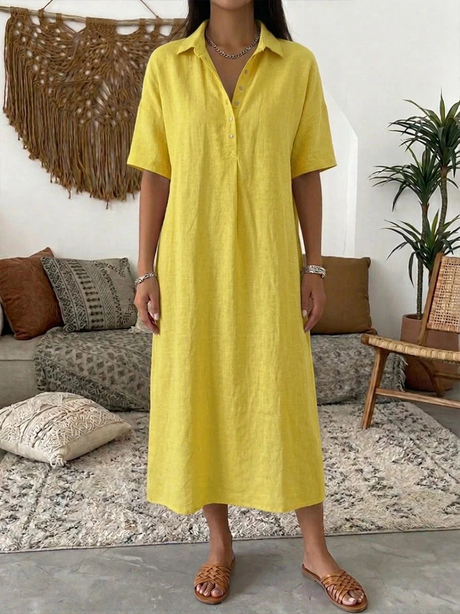 Straight-cut Linen Dress With A Polo Collar