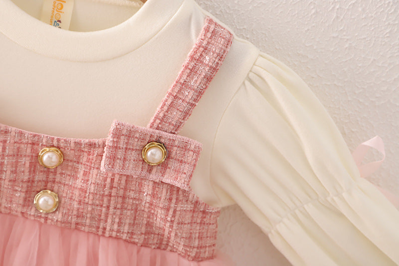 Girls' Spring And Autumn New Dress Korean Style Trendy Princess Skirt Fake Two-piece Suspender Skirt