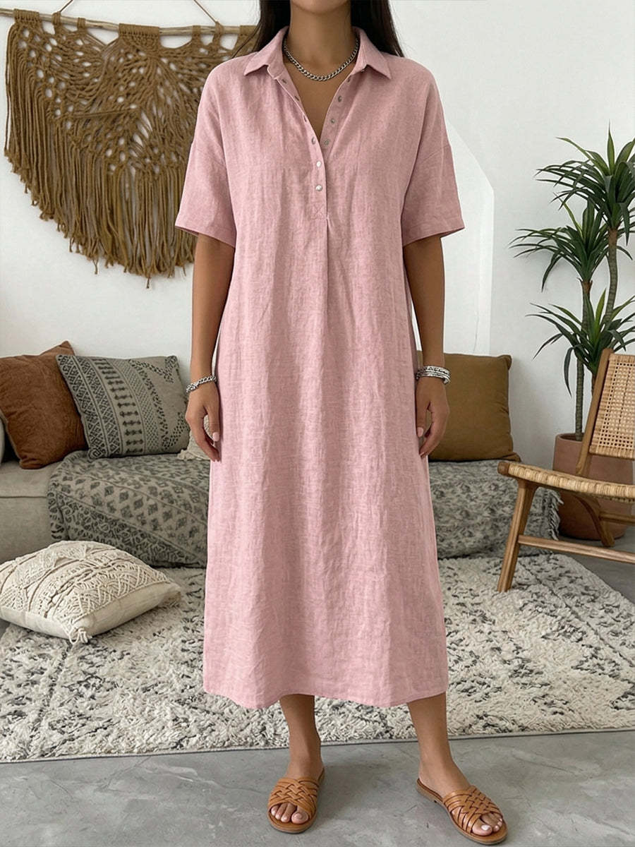 Straight-cut Linen Dress With A Polo Collar