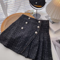 Pearl Buckle High Waist Pleated A- Line Skirt