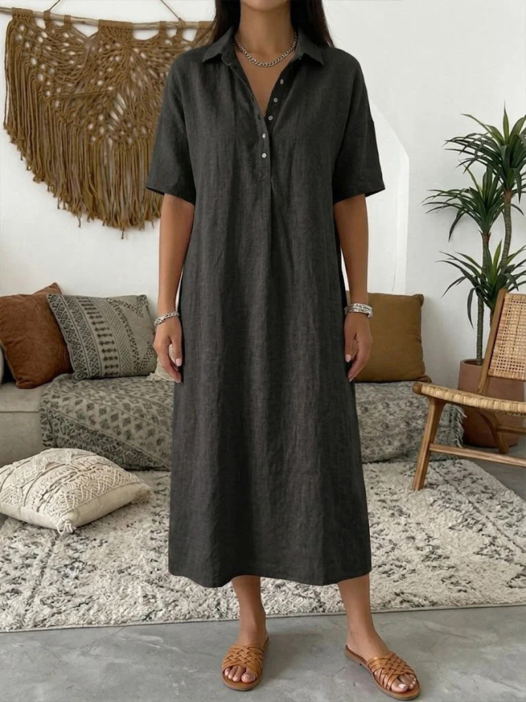 Straight-cut Linen Dress With A Polo Collar