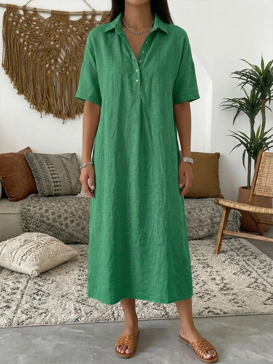 Straight-cut Linen Dress With A Polo Collar