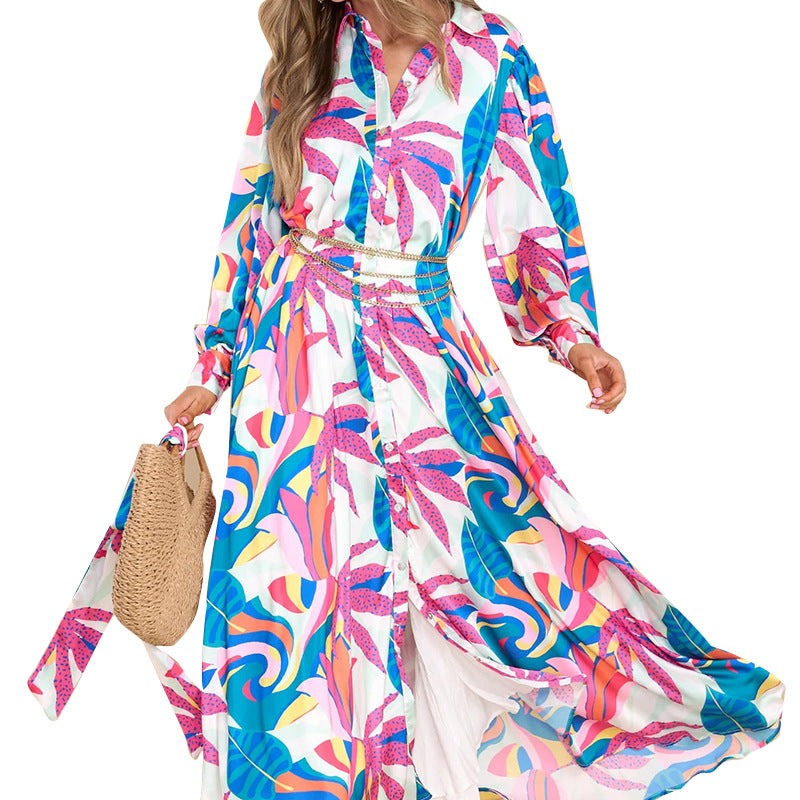 Printed Long-sleeved Polo Dresses