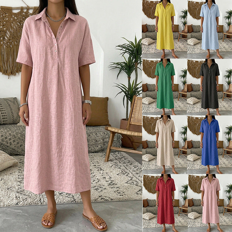 Straight-cut Linen Dress With A Polo Collar
