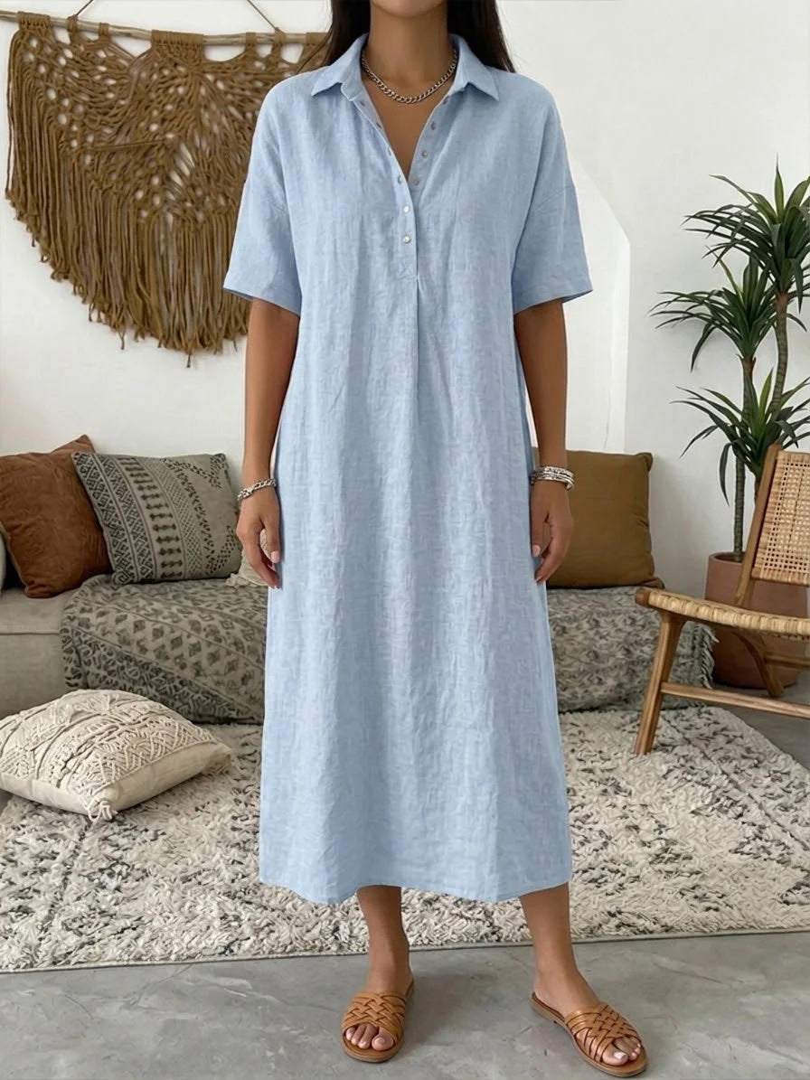 Straight-cut Linen Dress With A Polo Collar