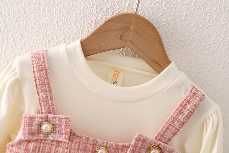 Girls' Spring And Autumn New Dress Korean Style Trendy Princess Skirt Fake Two-piece Suspender Skirt