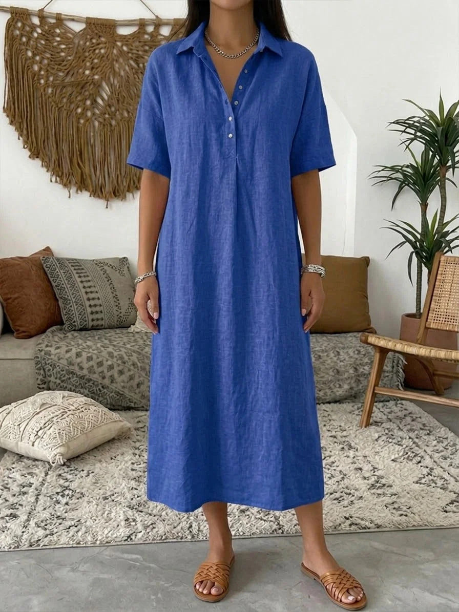 Straight-cut Linen Dress With A Polo Collar