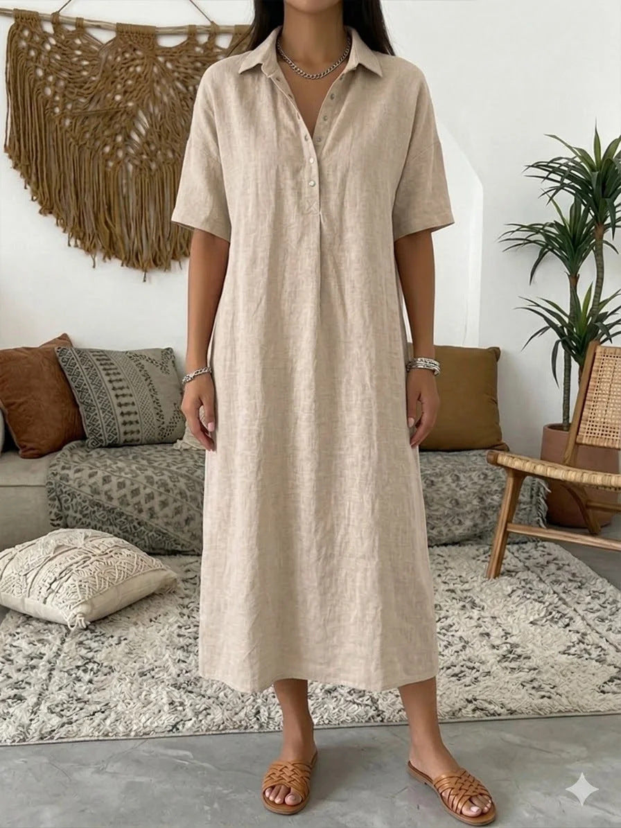 Straight-cut Linen Dress With A Polo Collar